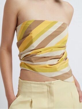 Christopher Esber Silk Nylon
Shirting Side Drape Bustier Top in Striped Daylight